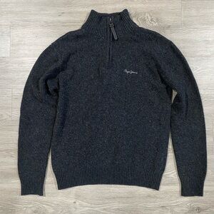 Men's Gray Lambswool Pepe Jeans‎ London Sweater Quarter Zip